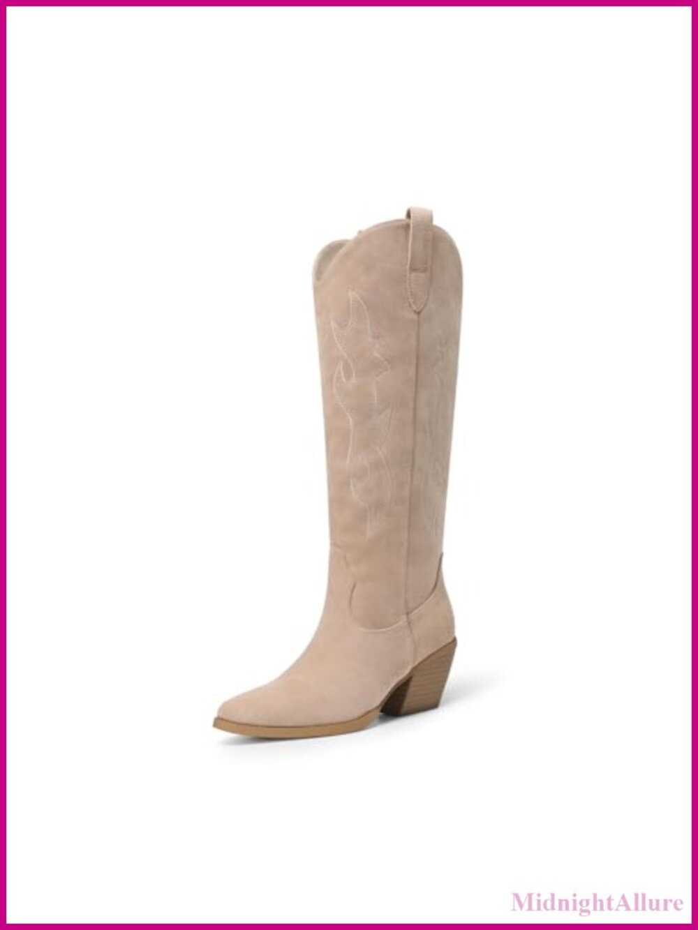 Faux Suede Knee High Western Cowboy Boots Pointed Toe Zip Up